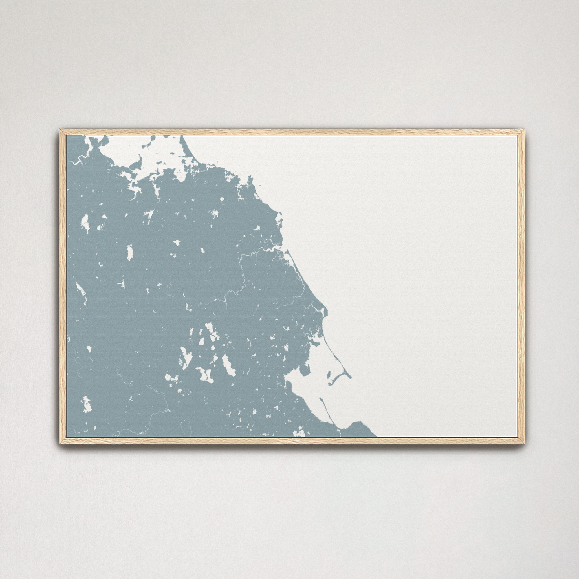 South Shore Massachusetts Coastal Map — Canvas Horizontal, soft-blue, Natural Oak, 24x16