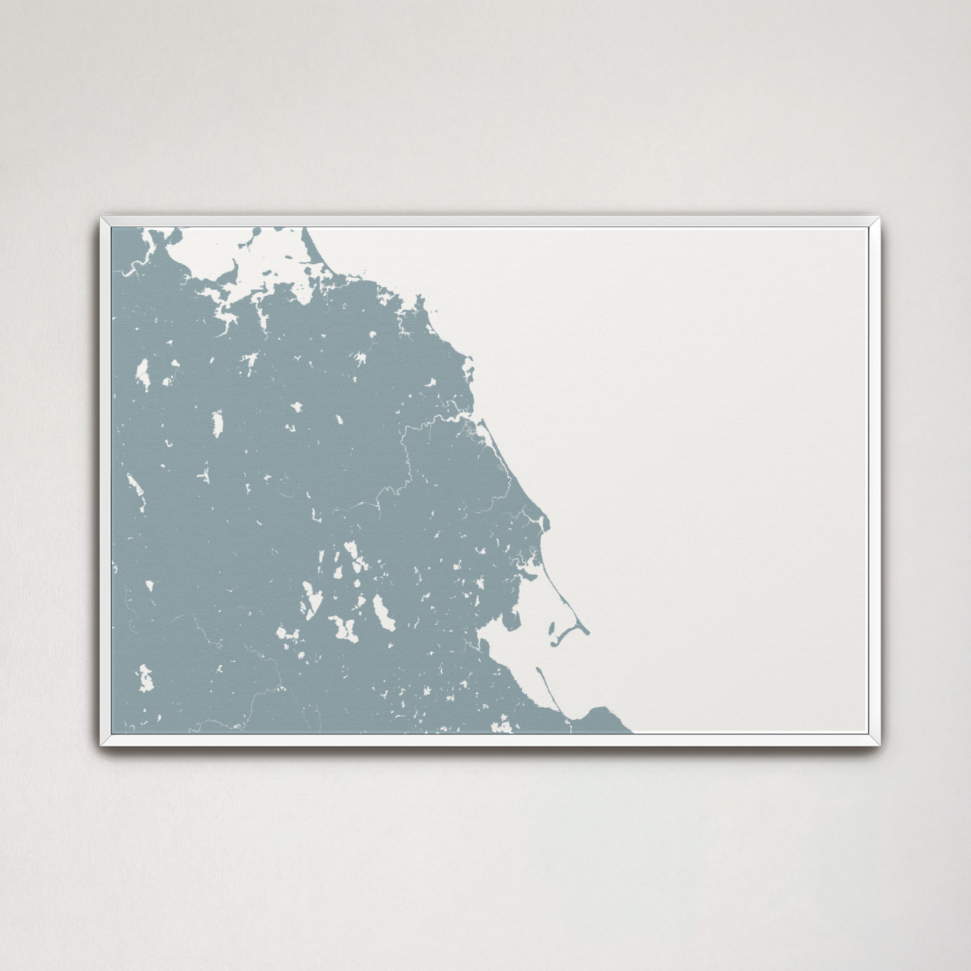 South Shore Massachusetts Coastal Map — Canvas Horizontal, soft-blue, White Frame, 24x16