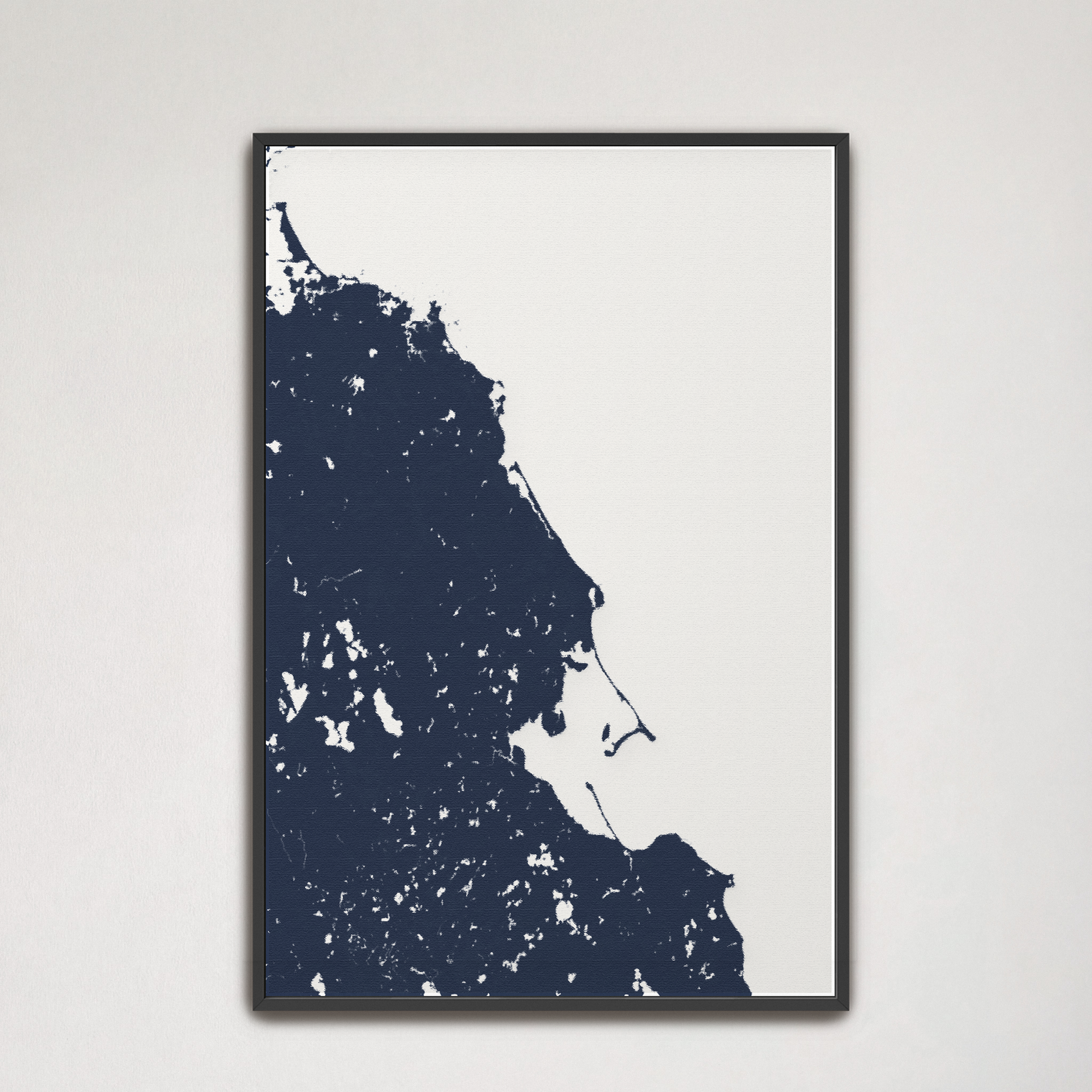 South Shore Massachusetts Coastal Map — Canvas Vertical, navy, Black Frame, 16x24
