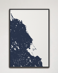 South Shore Massachusetts Coastal Map — Canvas Vertical, navy, Black Frame, 16x24