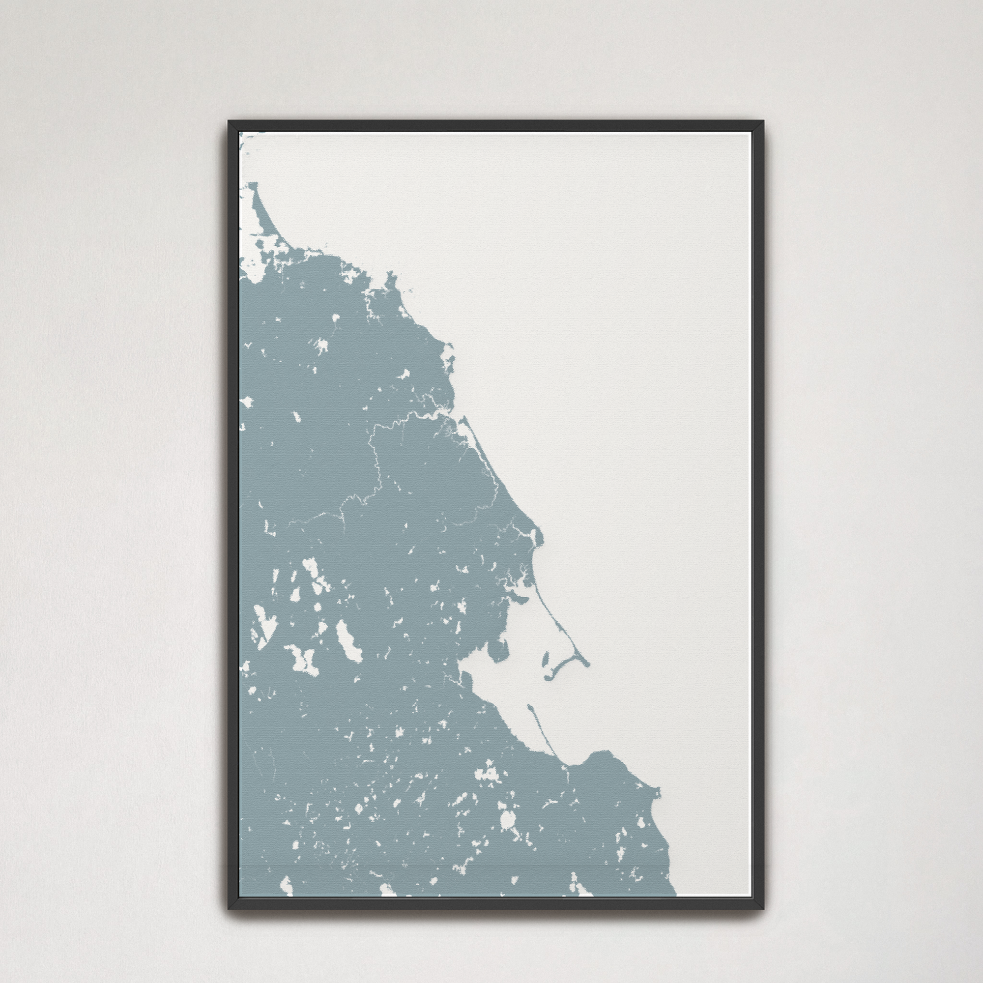 South Shore Massachusetts Coastal Map — Canvas Vertical, soft-blue, Black Frame, 16x24