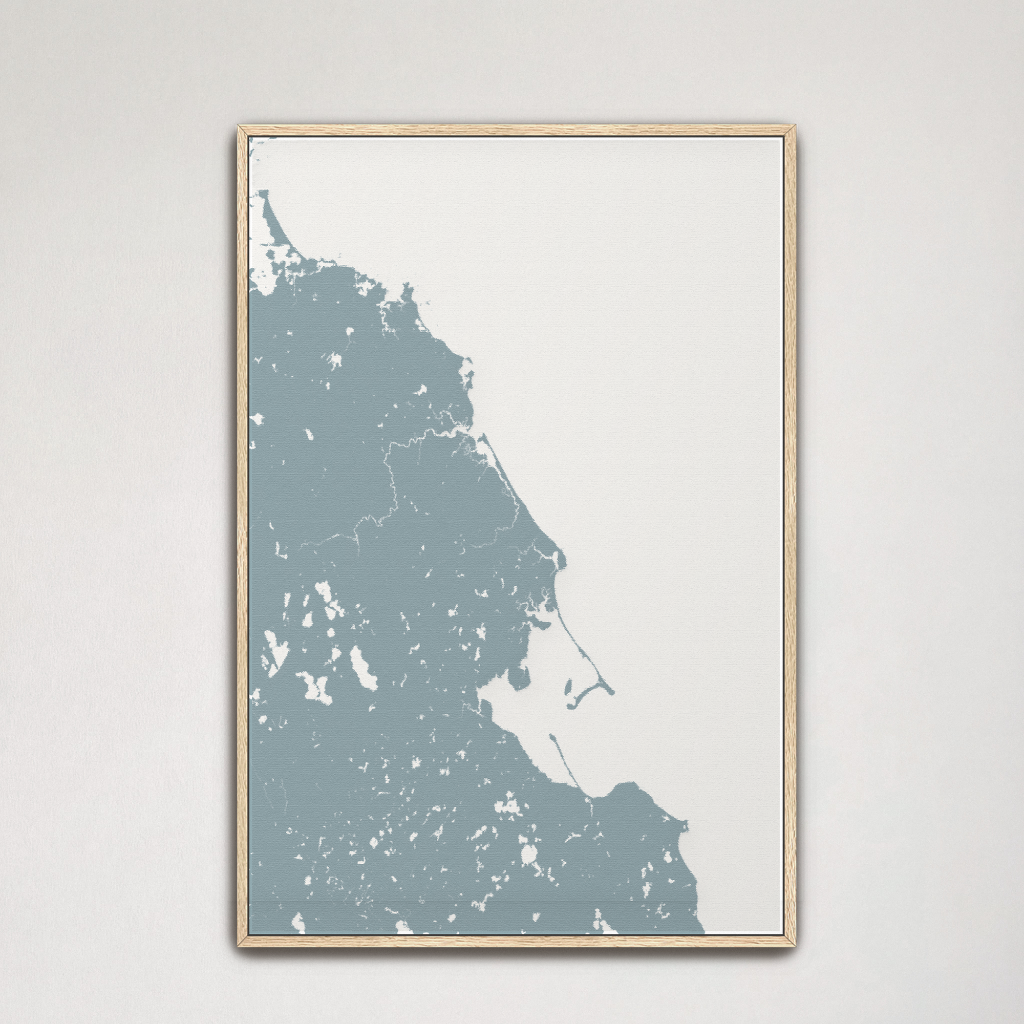 South Shore Massachusetts Coastal Map — Canvas Vertical, soft-blue, Natural Oak, 16x24