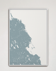 South Shore Massachusetts Coastal Map — Canvas Vertical, soft-blue, White Frame, 16x24