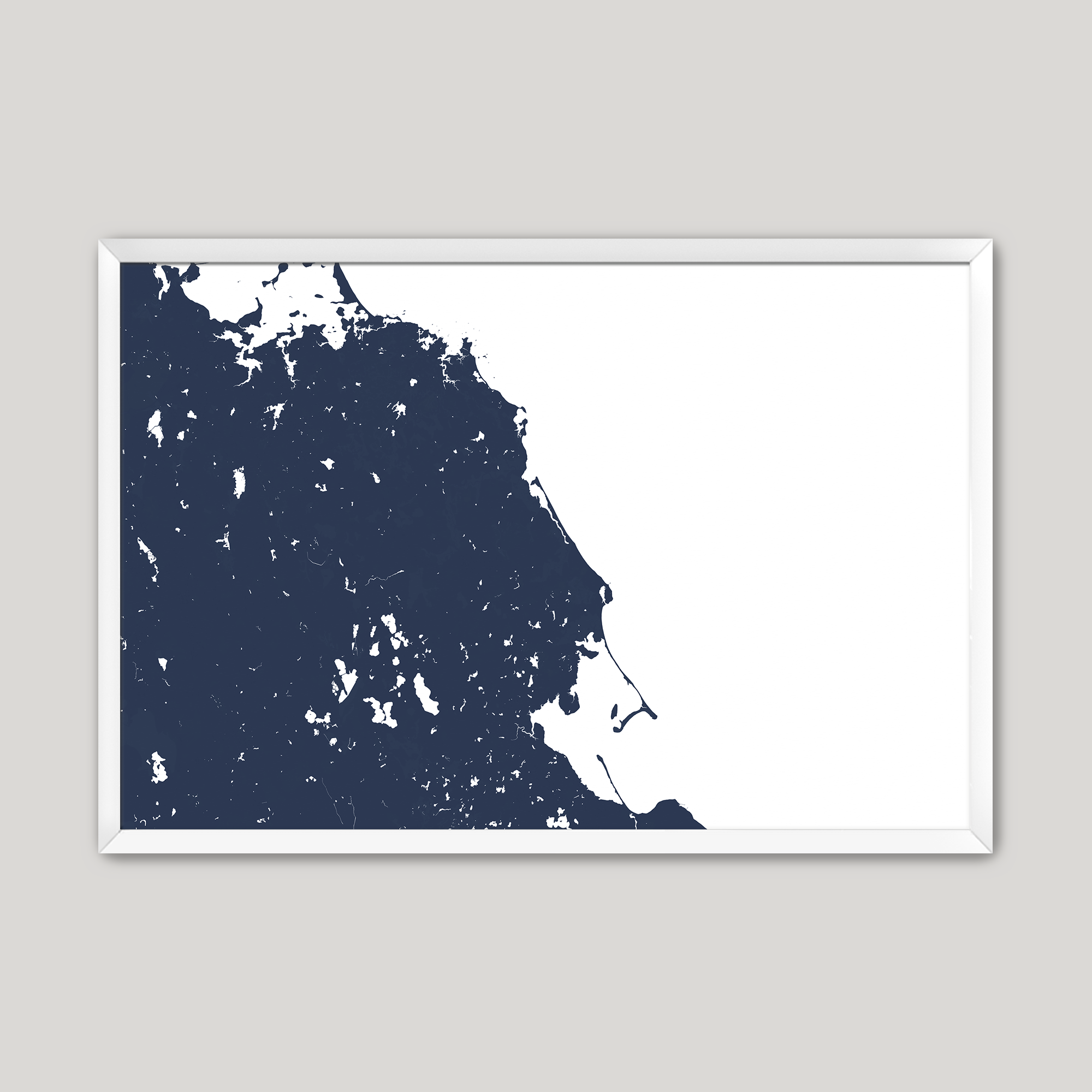 South Shore Massachusetts Coastal Map — Fine Art Print Horizontal, navy, White Frame, 10x8