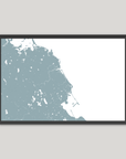South Shore Massachusetts Coastal Map — Fine Art Print Horizontal, soft-blue, Black Frame, 10x8