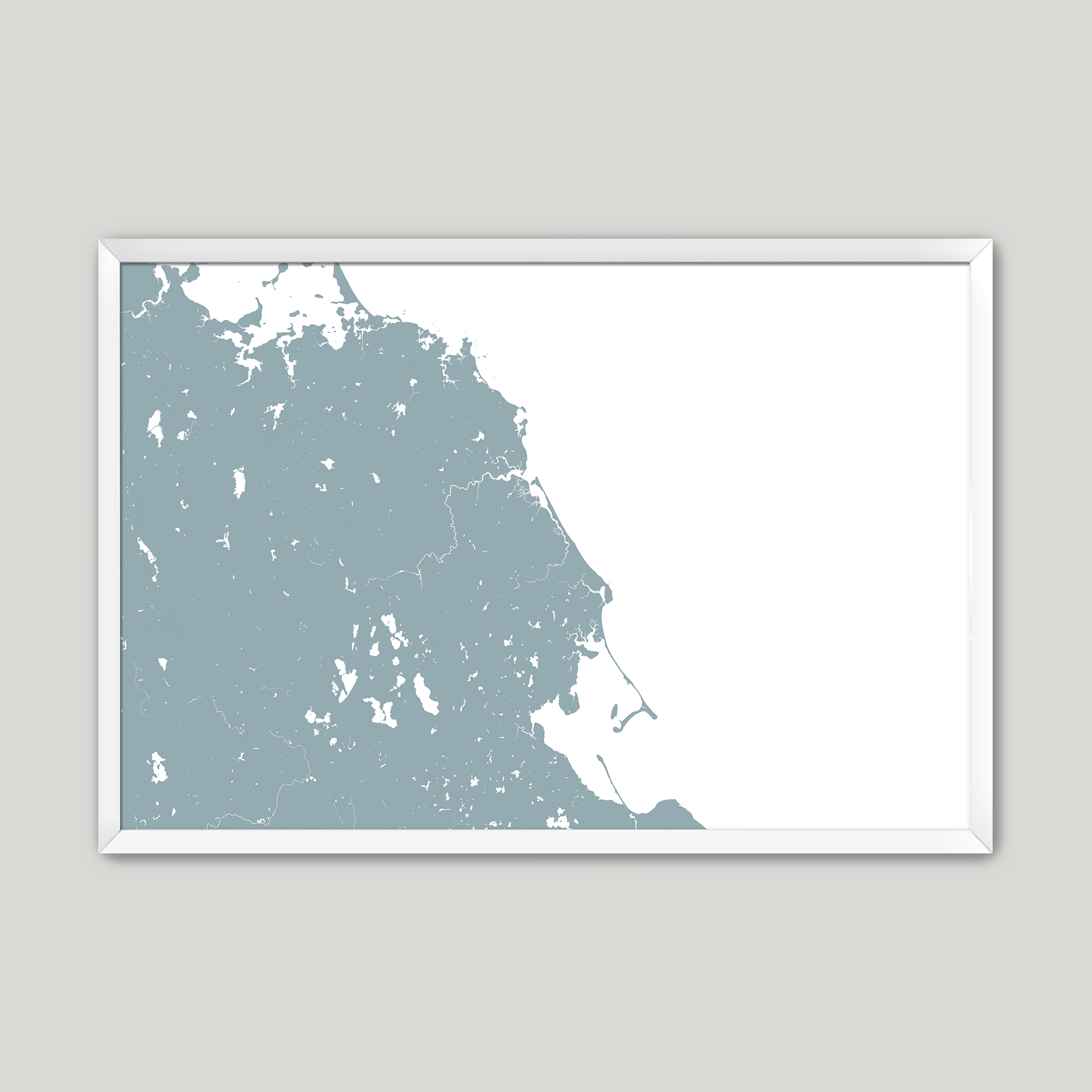 South Shore Massachusetts Coastal Map — Fine Art Print Horizontal, soft-blue, White Frame, 10x8