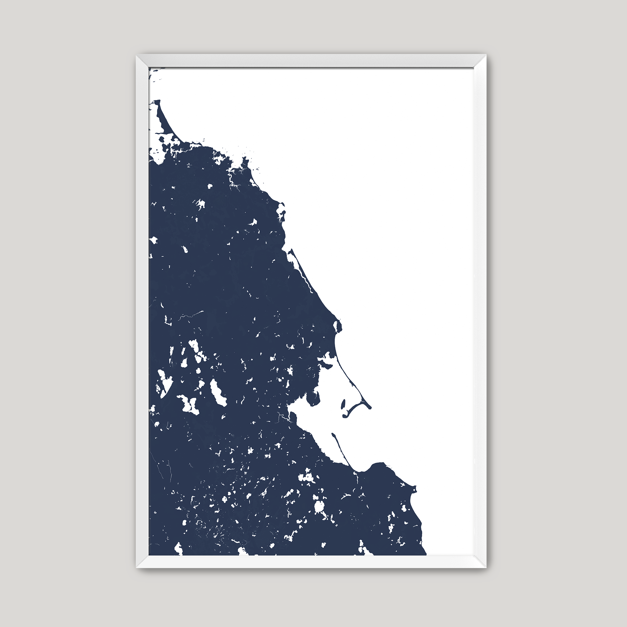 South Shore Massachusetts Coastal Map — Fine Art Print Vertical, navy, White Frame, 8x10