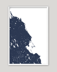 South Shore Massachusetts Coastal Map — Fine Art Print Vertical, navy, White Frame, 8x10