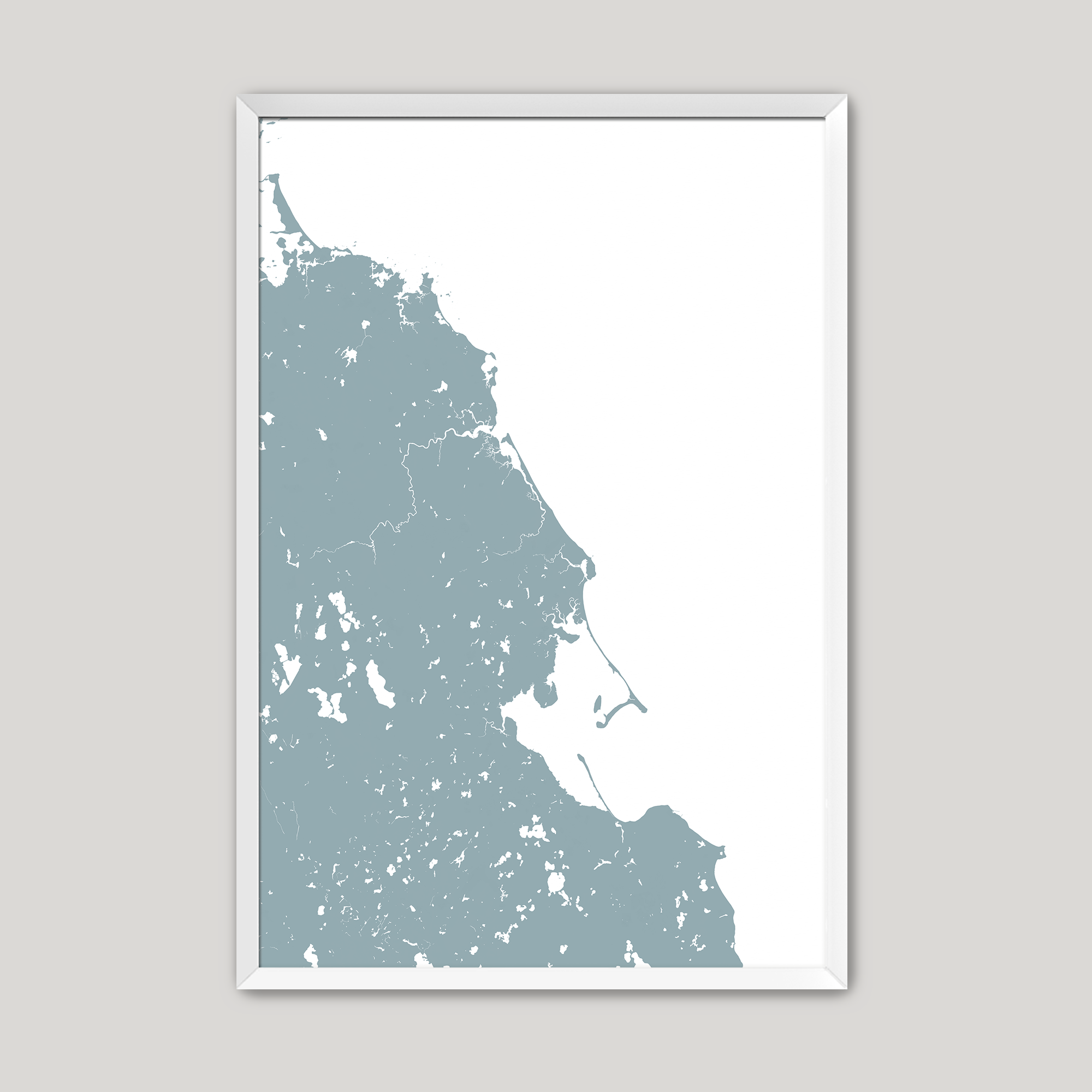 South Shore Massachusetts Coastal Map — Fine Art Print Vertical, soft-blue, White Frame, 8x10