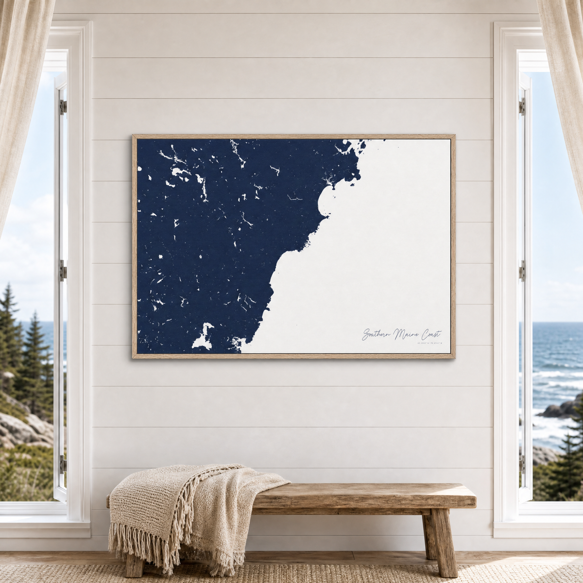 Southern Maine Coast canvas map — window-scene interior