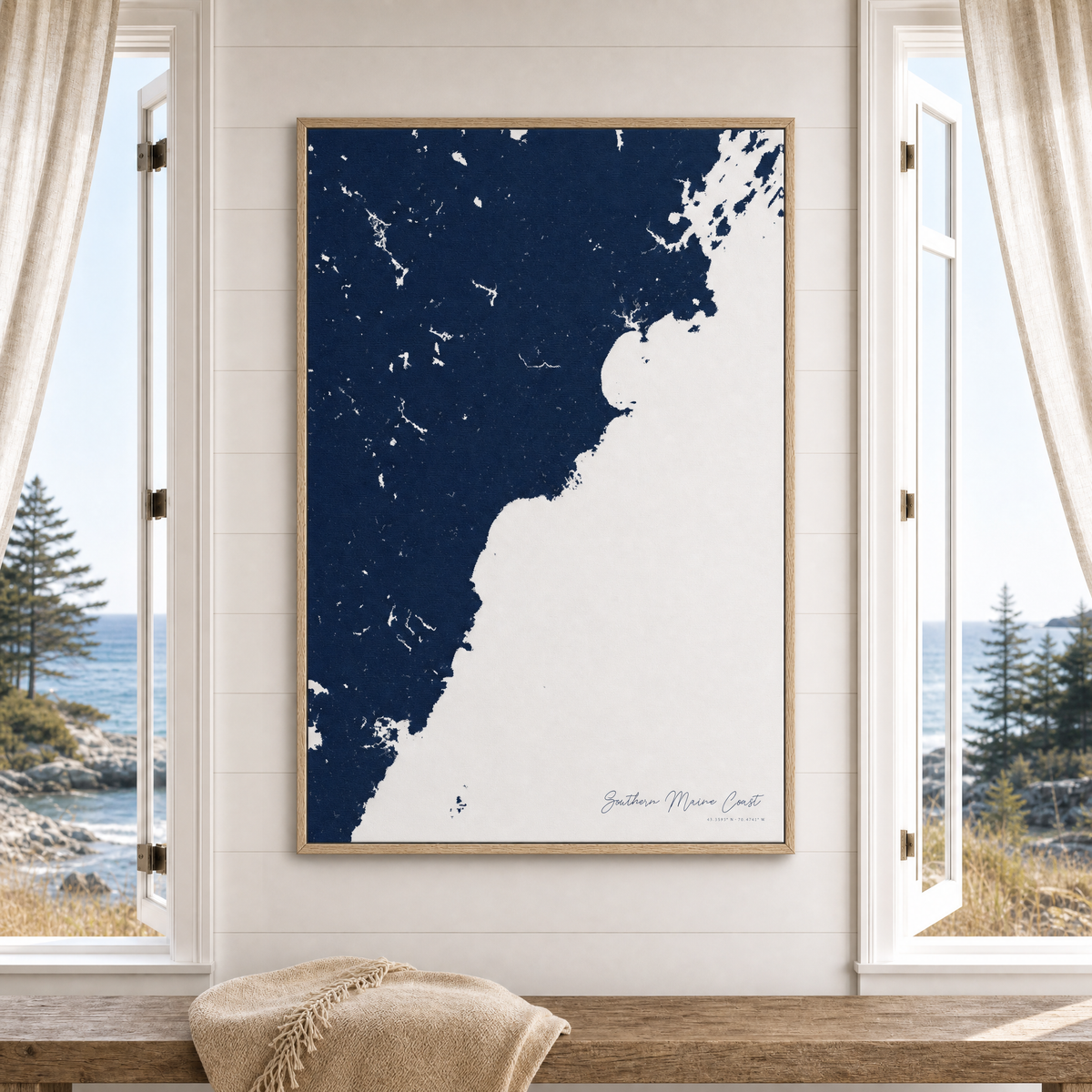 Southern Maine Coast canvas map — window-scene interior