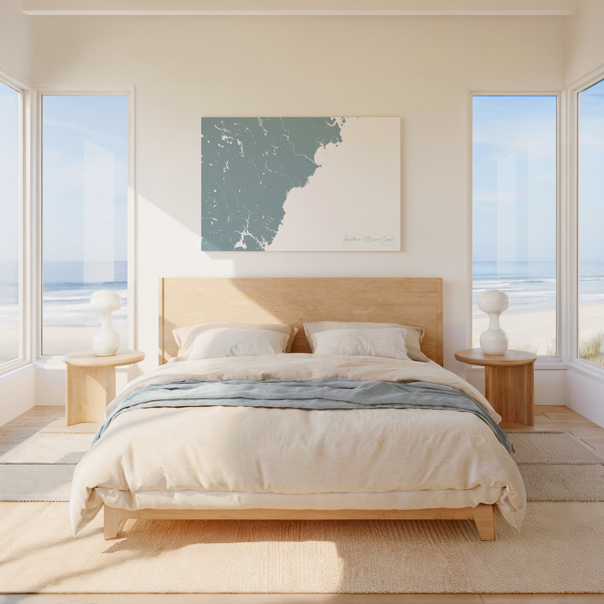 Southern Maine Coast soft blue horizontal wrapped canvas map in the ratio 3:2 hand mockup