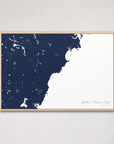 Southern Maine Coast Coastal Map — Canvas Horizontal — navy, Light Wood
