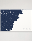 Southern Maine Coast Coastal Map — Canvas Horizontal, navy, White Frame