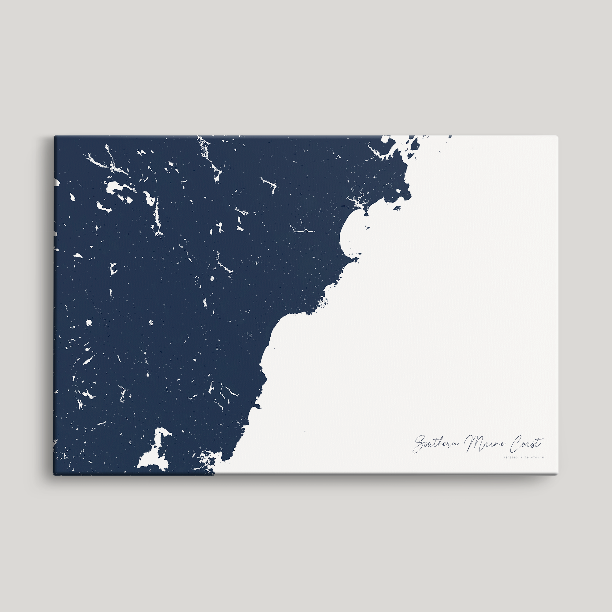 Southern Maine Coast Coastal Map — Canvas Horizontal, navy, No Frame