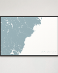 Southern Maine Coast Coastal Map — Canvas Horizontal, soft-blue, Black Frame