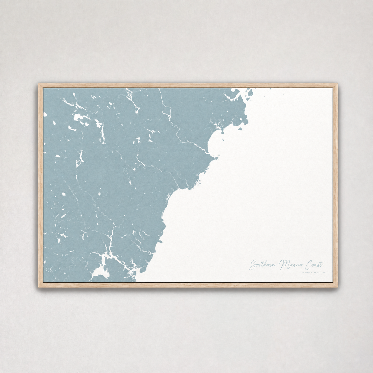 Southern Maine Coast Coastal Map — Canvas Horizontal — soft-blue, Light Wood