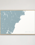 Southern Maine Coast Coastal Map — Canvas Horizontal, soft-blue, Natural Oak