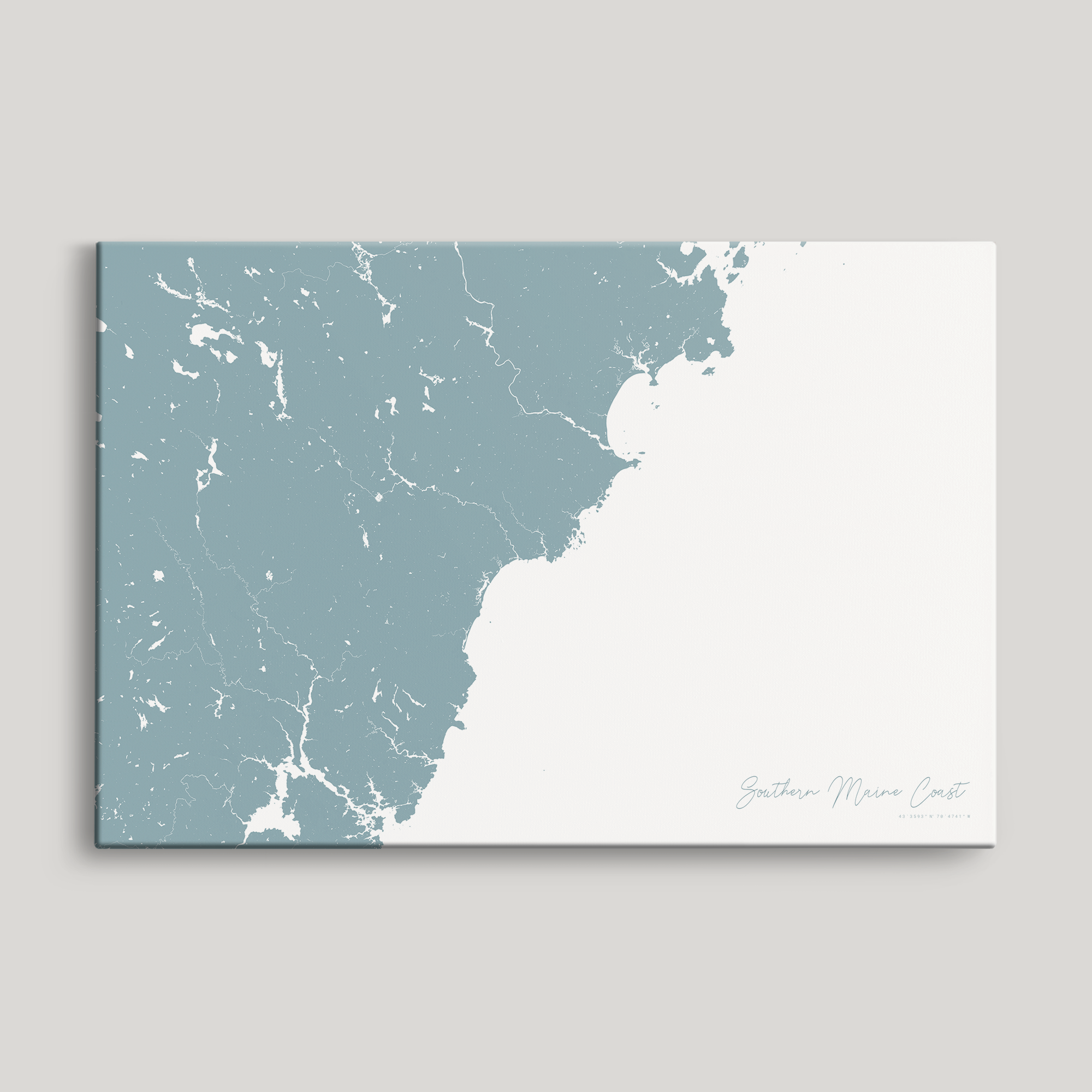 Southern Maine Coast Coastal Map — Canvas Horizontal, soft-blue, No Frame