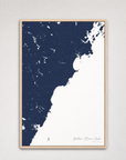 Southern Maine Coast Coastal Map — Canvas Vertical — navy, Light Wood