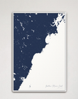 Southern Maine Coast Coastal Map — Canvas Vertical, navy, White Frame