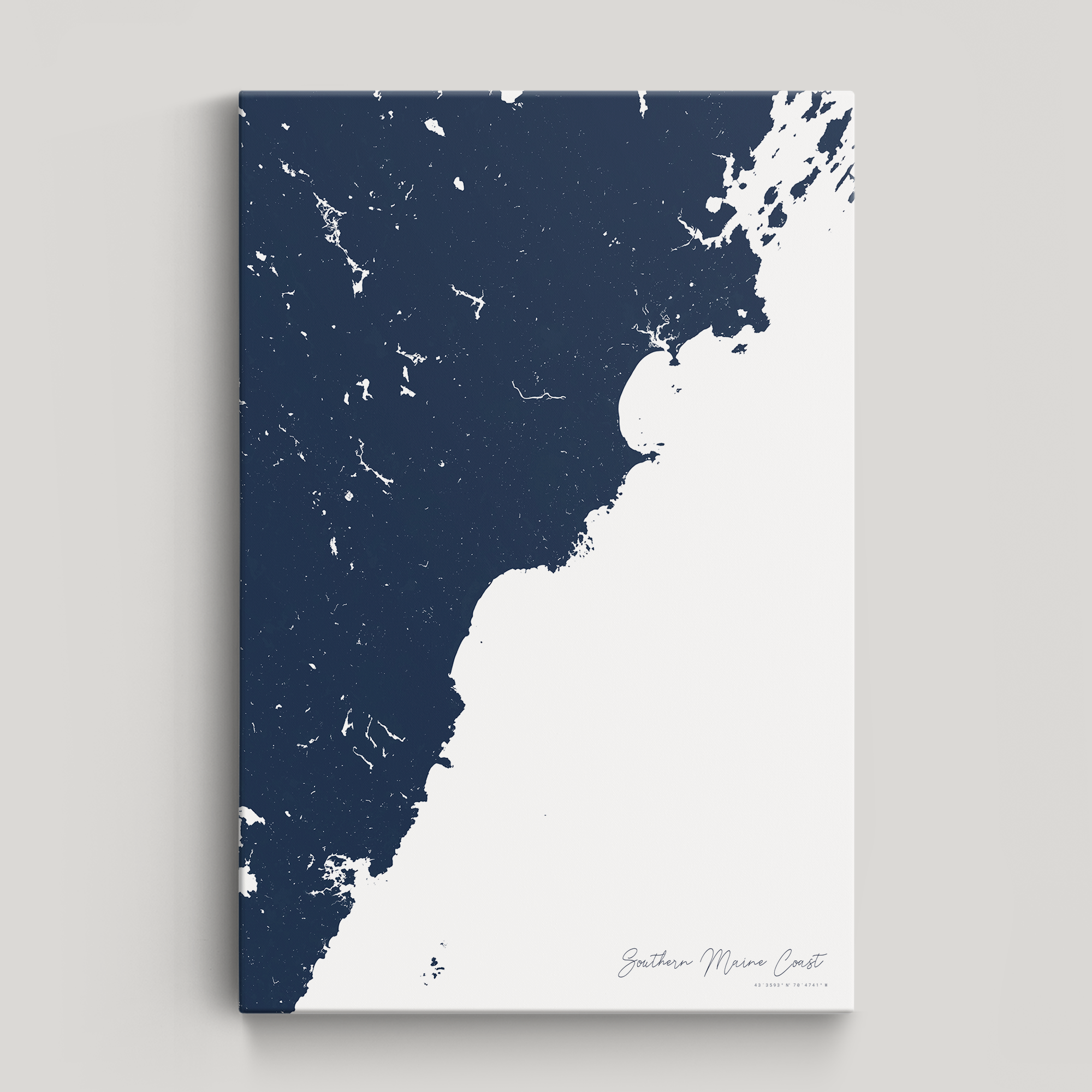 Southern Maine Coast Coastal Map — Canvas Vertical, navy, No Frame
