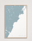 Southern Maine Coast Coastal Map — Canvas Vertical — soft-blue, Light Wood
