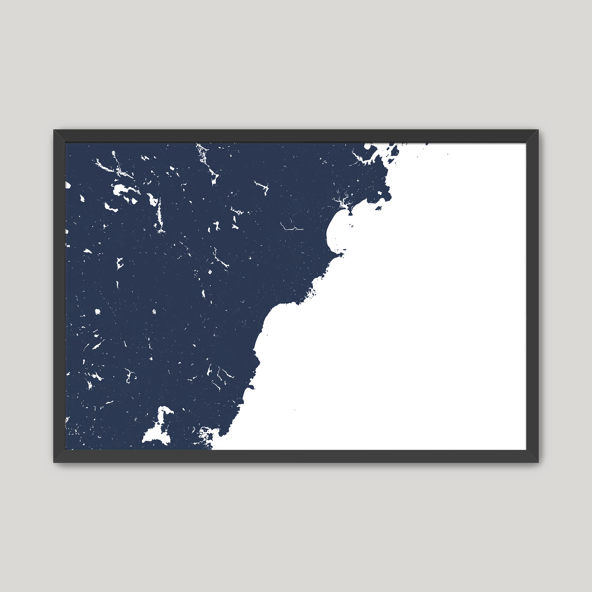 Southern Maine Coast Coastal Map — Fine Art Print Horizontal, navy, Black Frame, 10x8