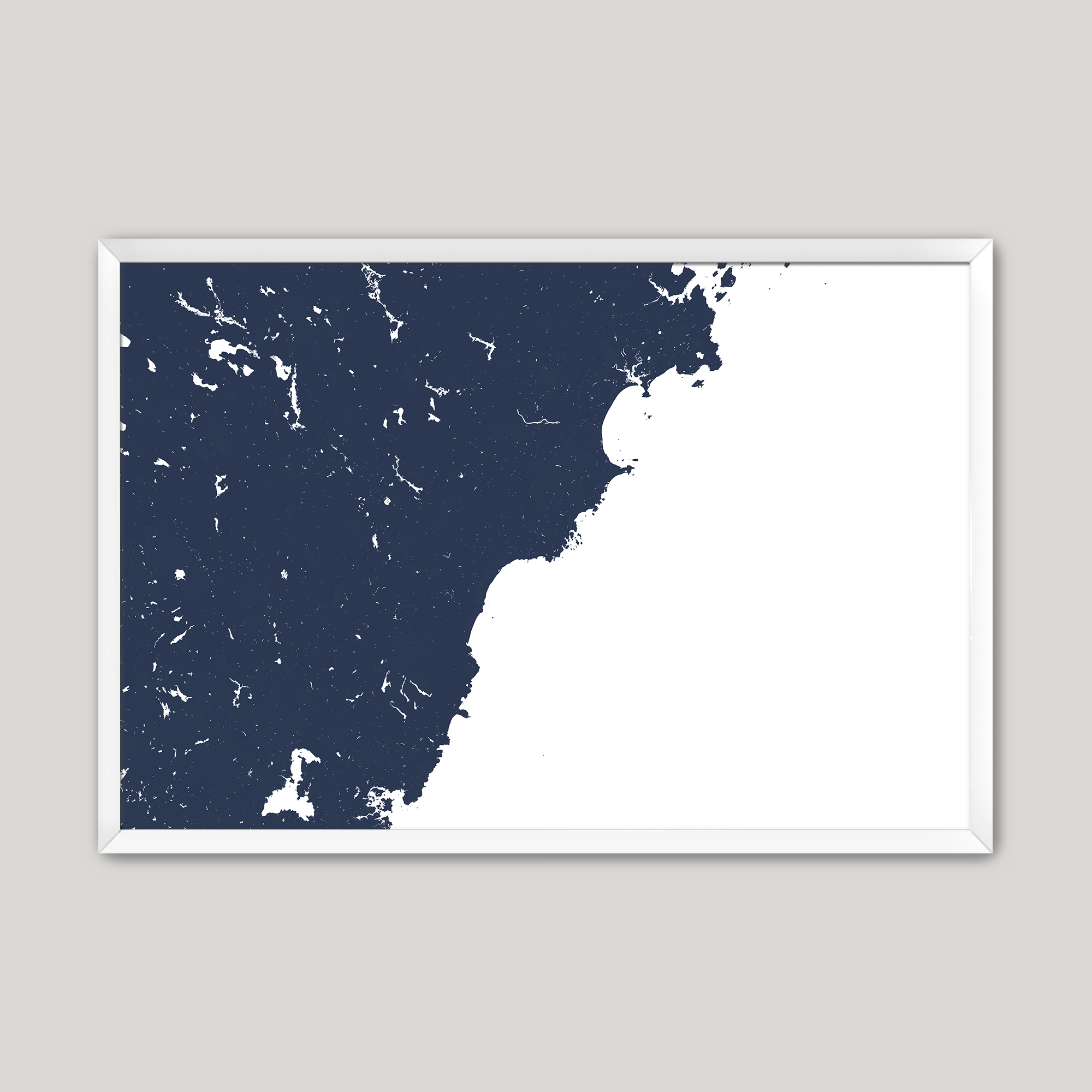 Southern Maine Coast Coastal Map — Fine Art Print Horizontal, navy, White Frame, 10x8