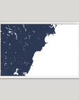 Southern Maine Coast Coastal Map — Fine Art Print Horizontal, navy, White Frame, 10x8
