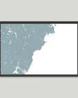 Southern Maine Coast Coastal Map — Fine Art Print Horizontal, soft-blue, Black Frame, 10x8