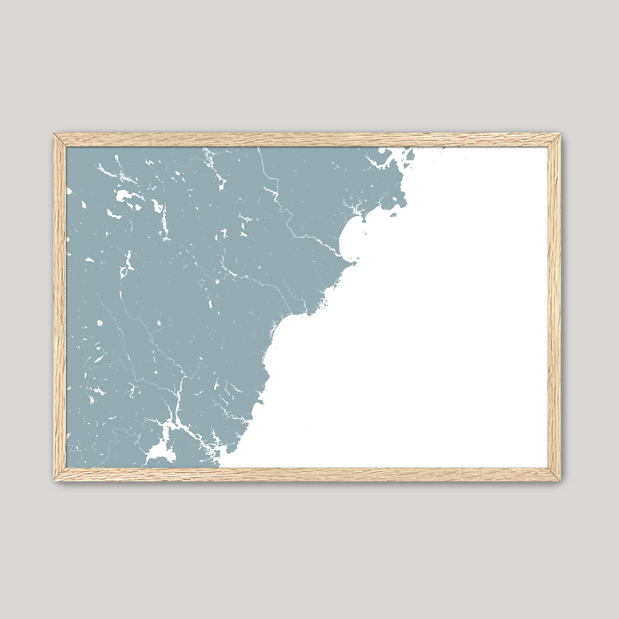 Southern Maine Coast Coastal Map — Fine Art Print Horizontal, soft-blue, Oak, 10x8