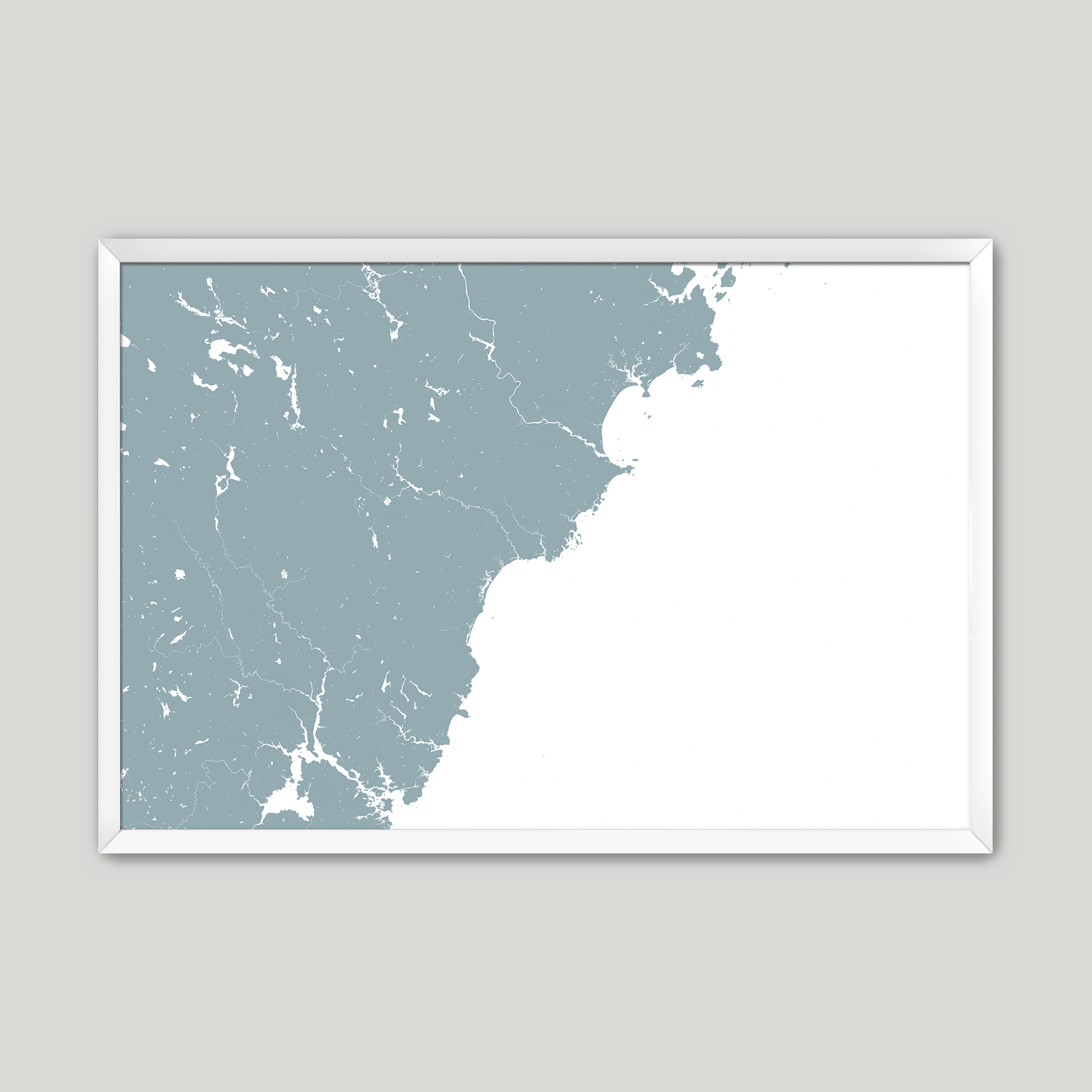 Southern Maine Coast Coastal Map — Fine Art Print Horizontal, soft-blue, White Frame, 10x8