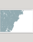 Southern Maine Coast Coastal Map — Fine Art Print Horizontal, soft-blue, White Frame, 10x8