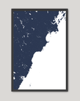 Southern Maine Coast Coastal Map — Fine Art Print Vertical, navy, Black Frame, 8x10