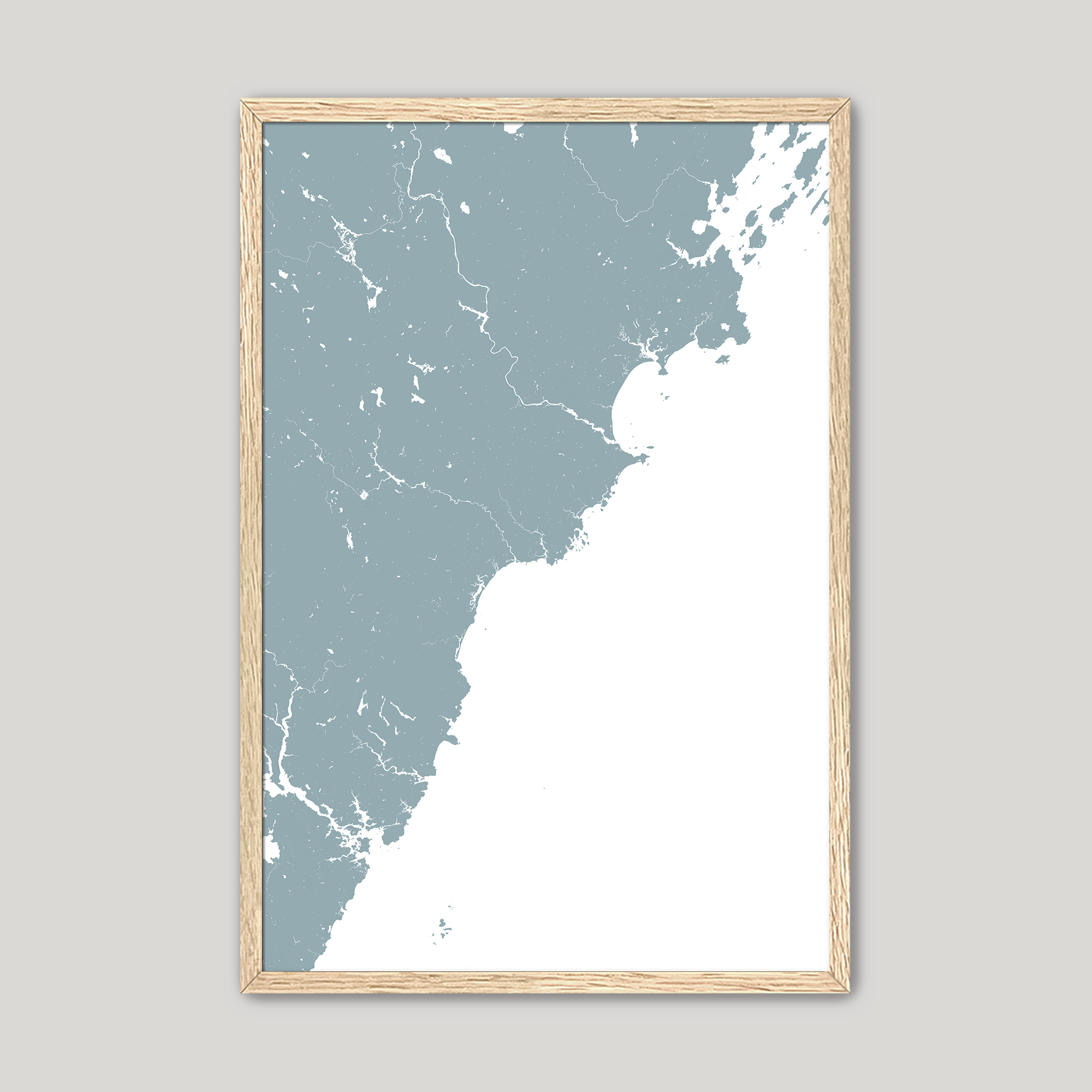 Southern Maine Coast Coastal Map — Fine Art Print Vertical, soft-blue, Oak, 8x10