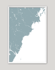 Southern Maine Coast Coastal Map — Fine Art Print Vertical, soft-blue, White Frame, 8x10