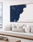 Southern Maine Coast canvas map — sea-view bench interior