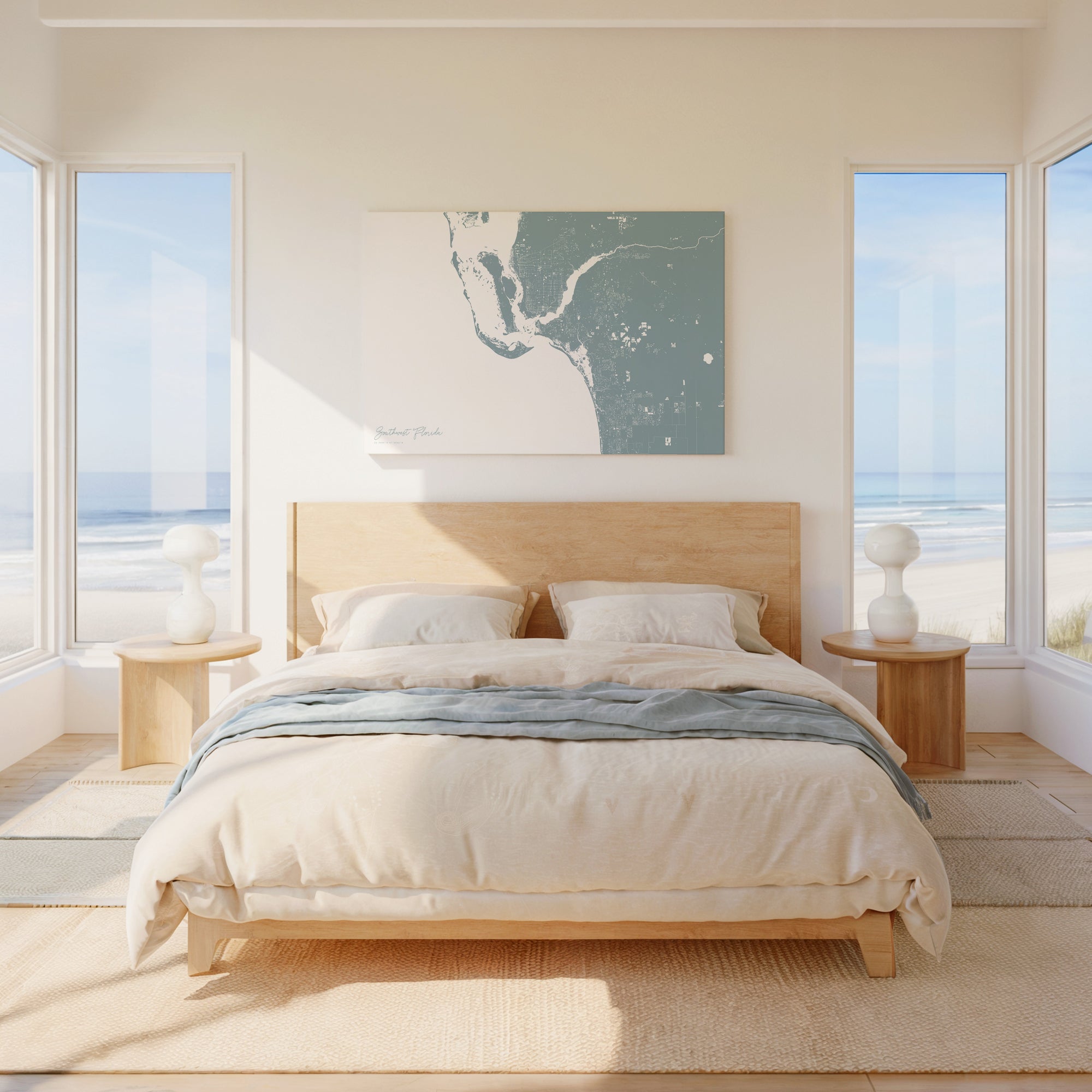 Southwest Florida soft blue horizontal wrapped canvas map in the ratio 3:2 hand mockup