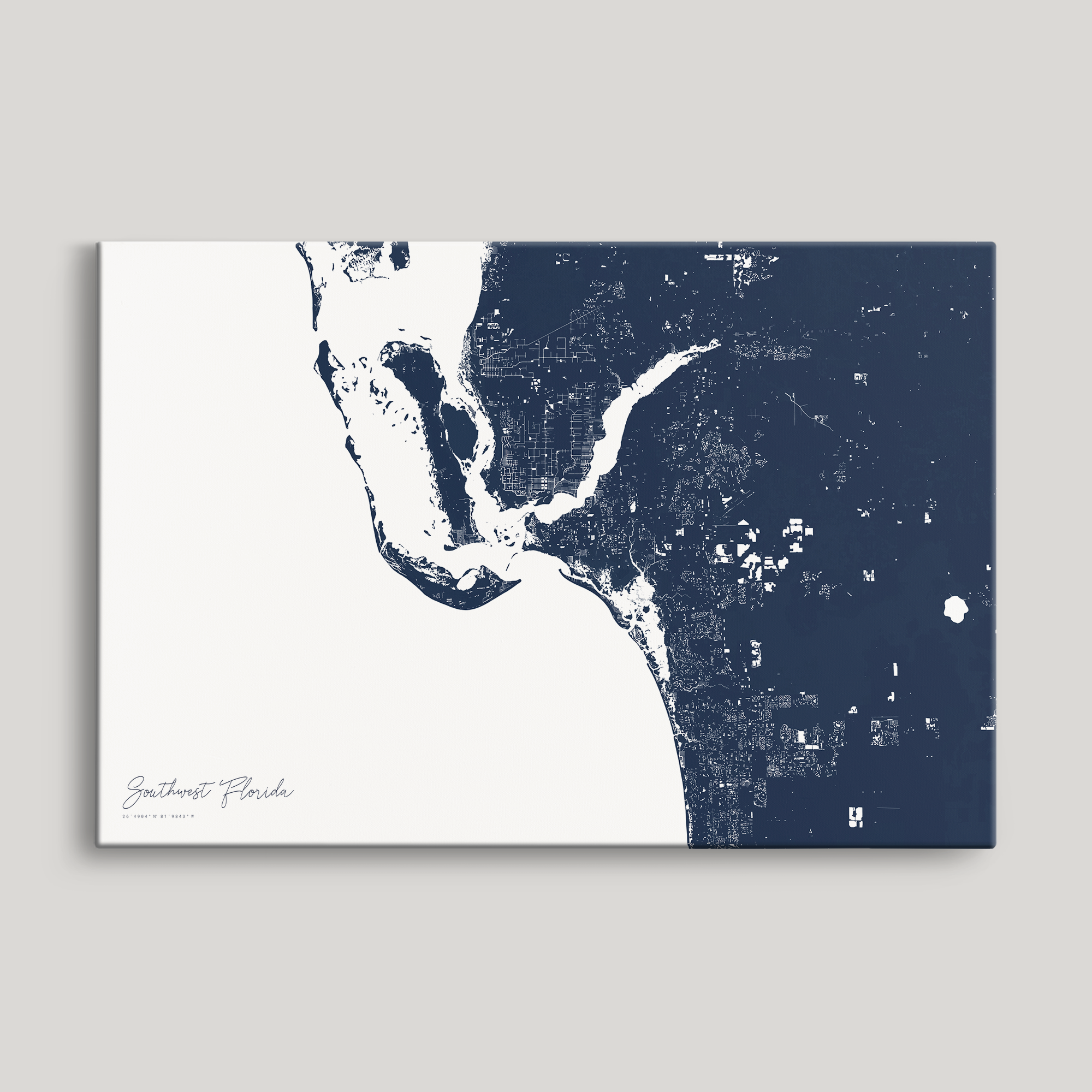 Southwest Florida Coastal Map — Canvas Horizontal, navy, No Frame