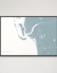 Southwest Florida Coastal Map — Canvas Horizontal, soft-blue, Black Frame