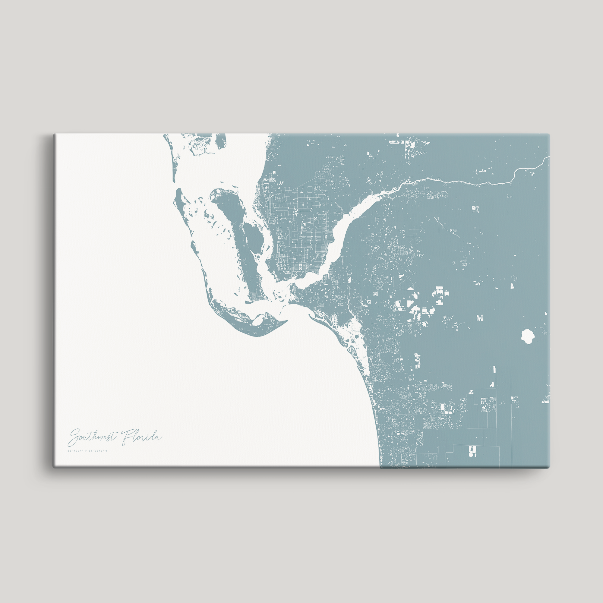 Southwest Florida Coastal Map — Canvas Horizontal, soft-blue, No Frame
