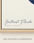 Southwest Florida canvas map — location and coordinates customization