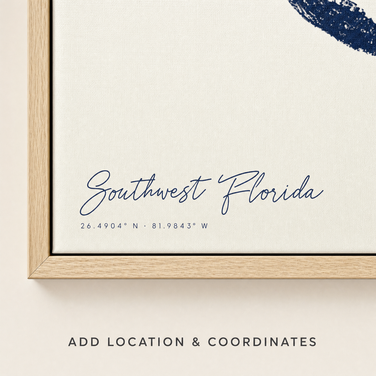 Southwest Florida canvas map — location and coordinates customization