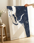Southwest Florida navy vertical wrapped canvas map in the ratio 2:3 hand mockup