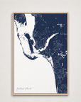 Southwest Florida Coastal Map — Canvas Vertical — navy, Light Wood