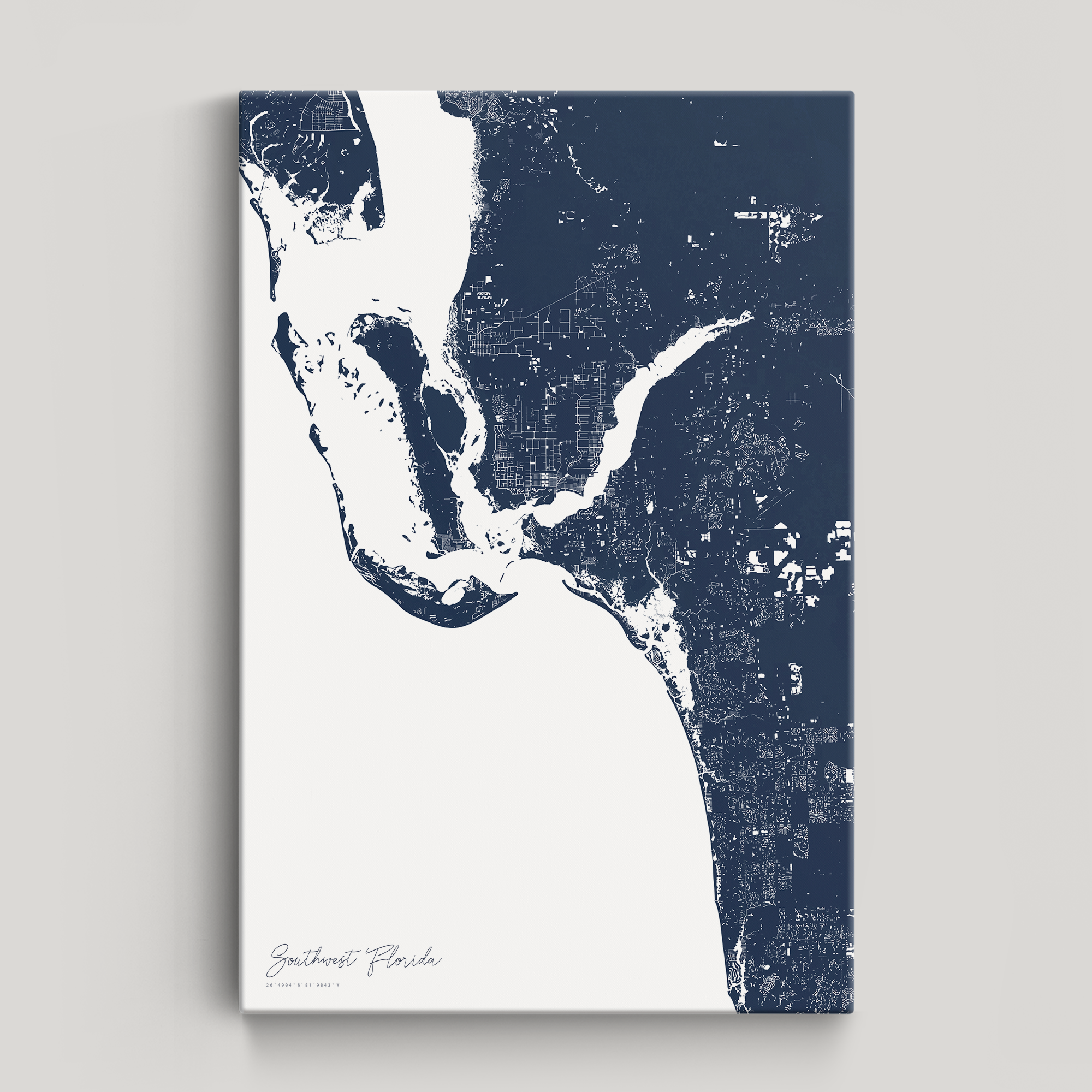 Southwest Florida Coastal Map — Canvas Vertical, navy, No Frame