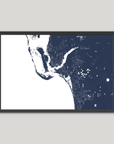 Southwest Florida Coastal Map — Fine Art Print Horizontal, navy, Black Frame, 10x8