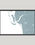 Southwest Florida Coastal Map — Fine Art Print Horizontal, soft-blue, Black Frame, 10x8