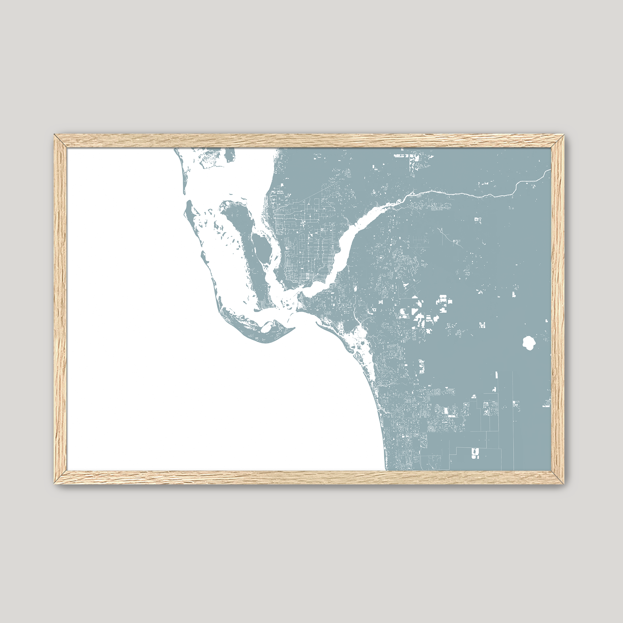 Southwest Florida Coastal Map — Fine Art Print Horizontal, soft-blue, Oak, 10x8